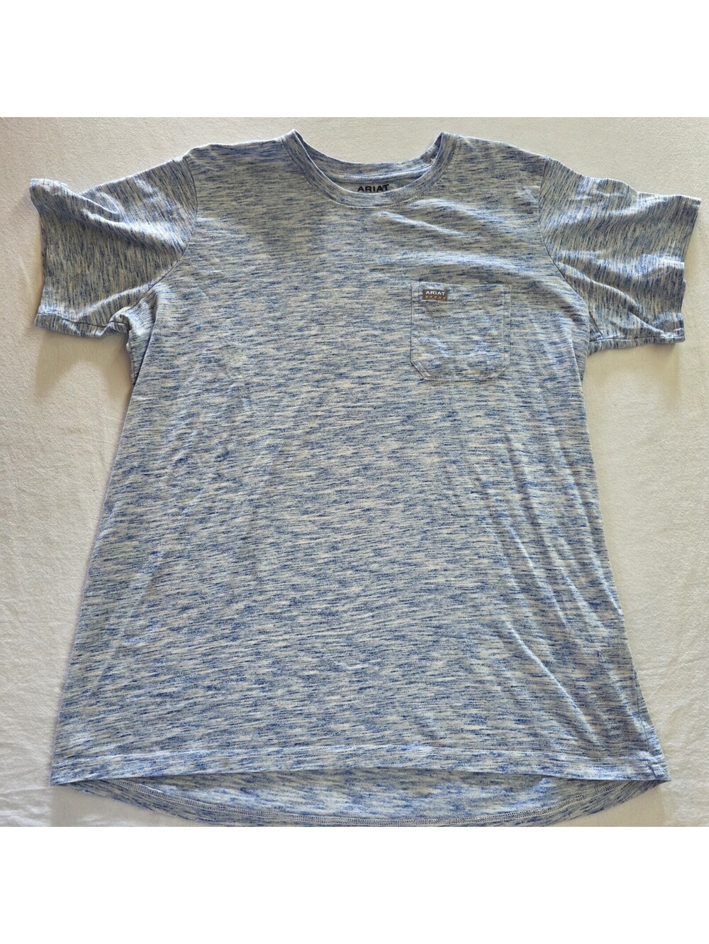 ARIAT Rebar Space Dye Short Sleeve Crew Neck Pocket Tee Heather Blue Size 1X